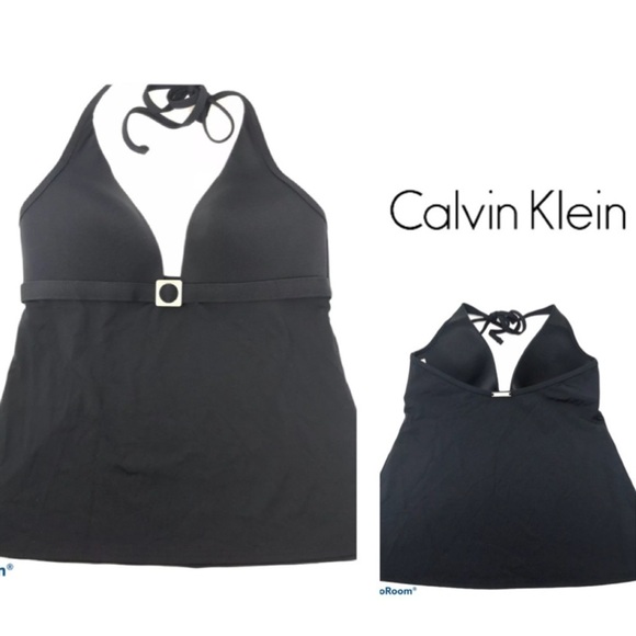 Calvin Klein Tankini Swim Top, Halter Solid Black - Picture 1 of 10